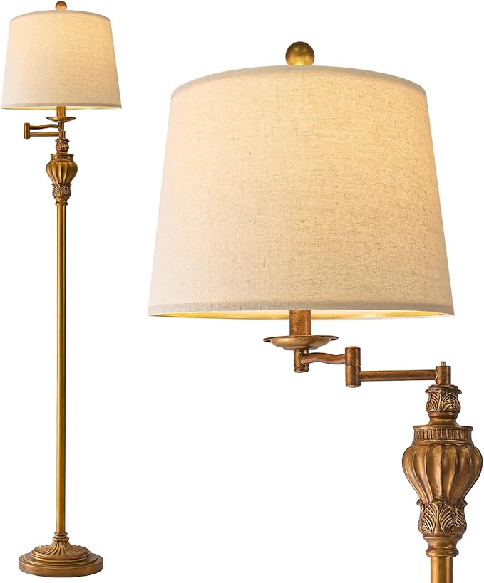 G-SAFAVA 61" Vintage Floor Lamp with 350° Adjustable Swing Arm, Gold Standing Lamp for Bedroom Living Room Nightstand Beds...