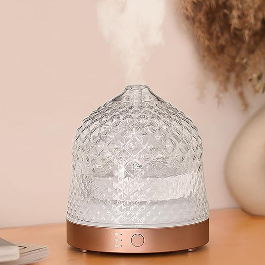 200ml Glass Reservoir Essential Oil Diffuser with Glass Dome Ultrasonic Aromatherapy Diffuser with Four Timer Colorful Lig...