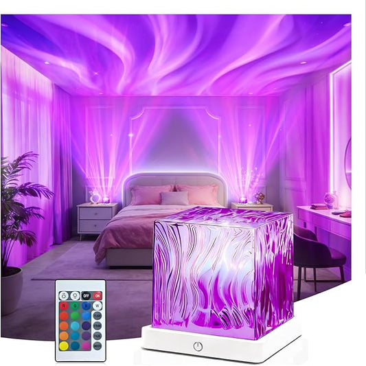 HUMIIEYE Northern Lights Projector, 1800mAh Battery Operated Aurora Night Light Cube, 16 Color, Remote Mood Lighting Galax...