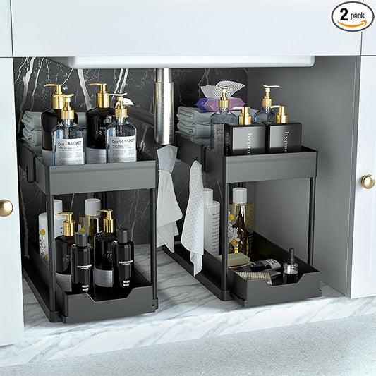 DEKAVA Under Sink Organizer 2 Pack, Bathroom Cabinet Organizer, 2 Tier Sliding Cabinet Basket Organizer Drawer, Multi-Purp...