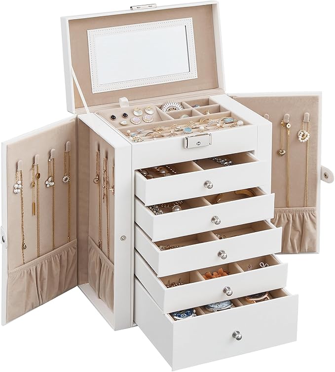 SONGMICS 6-Layer Jewelry Box Organizer with 5 Drawers, Jewelry Storage Case with Lock and Mirror, Large Storage Capacity, ...