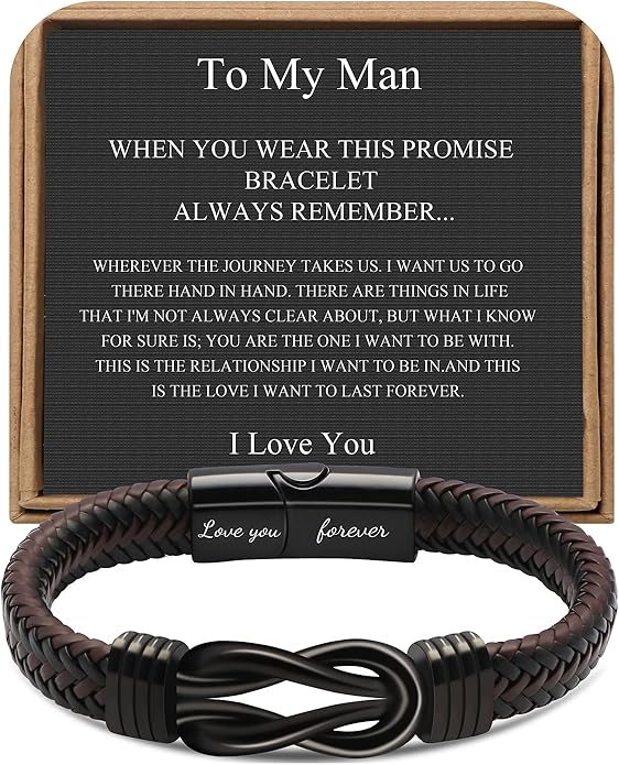 𝗞𝗻𝗼𝘁 𝗕𝗿𝗮𝗰𝗲𝗹𝗲𝘁 𝗚𝗶𝗳𝘁𝘀 𝗳𝗼𝗿 𝗠𝗲𝗻 Brown Braided Leather Stainless Steel Infinity Bracelets Lettering Love...