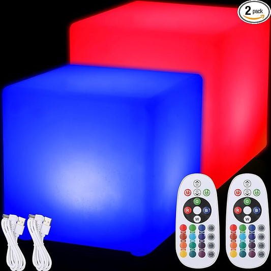 Frienda 2 Pcs 4 Inch Light up Cubes Cool Cosmic Cube Lights 16 Colors LED Mood Lamp Waterproof LED Light Cube for Nursery ...