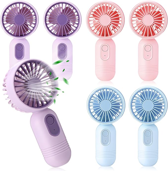 Rossesay 6 Pcs Mini Portable Fan Bulk Cute Handheld Lightweight Small Little Personal Hand Eyelash Fan 3 Speeds USB Rechar...