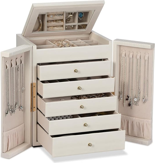 Dajasan Large Jewelry Organizer Box, Jewelry Boxes for Women Girls, 6-Tier Jewelry Storage Organizer with Mirror for Neckl...