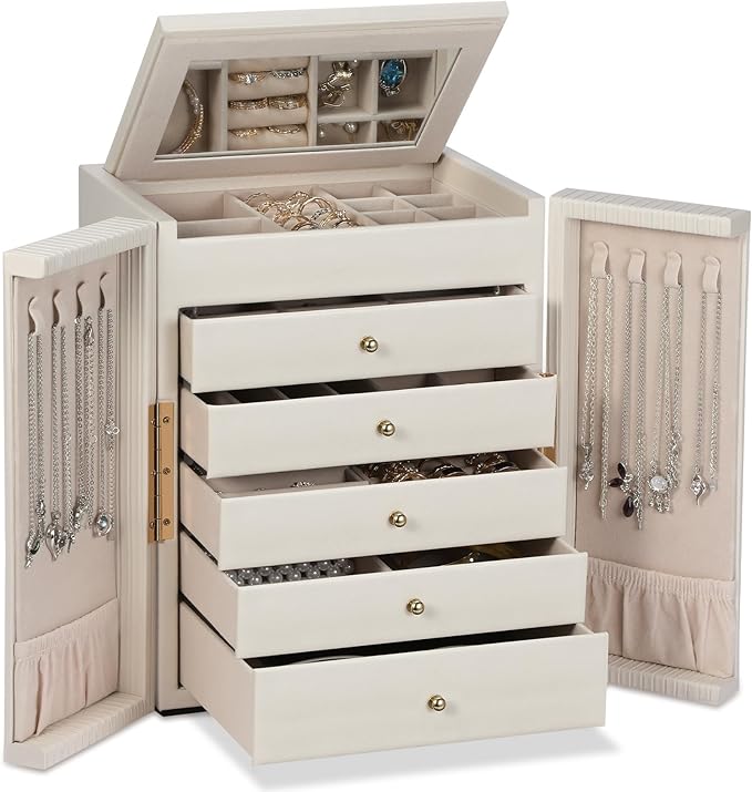 Dajasan Large Jewelry Organizer Box, Jewelry Boxes for Women Girls, 6-Tier Jewelry Storage Organizer with Mirror for Neckl...