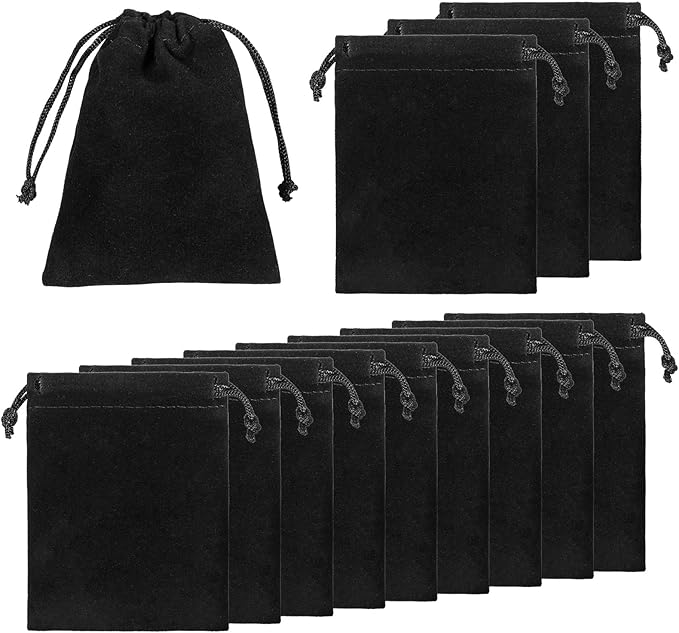Exircy 10 Pcs Velvet Drawstring Jewelry Pouches, 2.8x3.5 In Black Gift Bags Small Cloth Bags for Wedding, Halloween Candy ...
