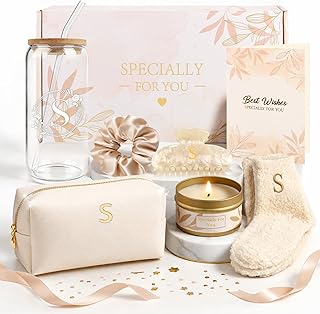 S Personalized Gifts for Women - Initial Cute Hair Clips + Glass Cups w/Lids Straws, Makeup Bag Monogrammed Gifts for Wome...