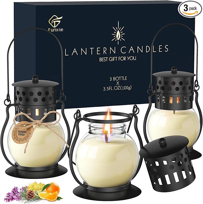 Scented Candles Gift Set - 3 Pack Candles for Home Scented Retro Lantern, Fall Candle Set perfect for Women, Birthday, Yog...