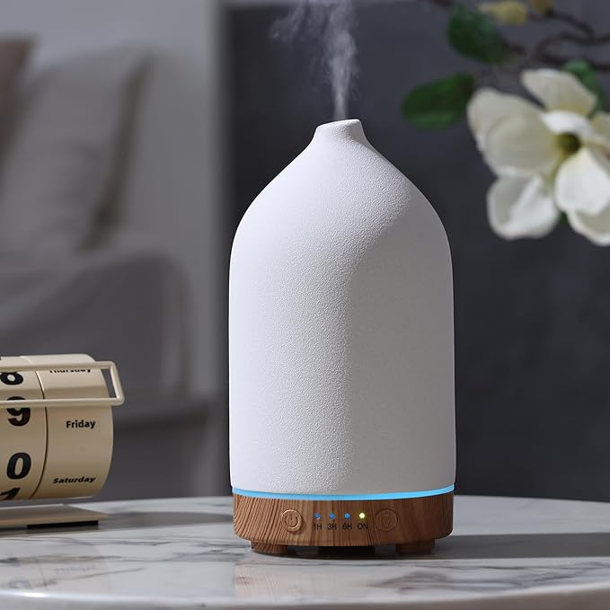 Gooamp 200ML Ceramic Essential Oil Diffuser - Ultrasonic Aromatherapy & Humidifier with 7-Color LED Lights, Auto Shut-Off,...