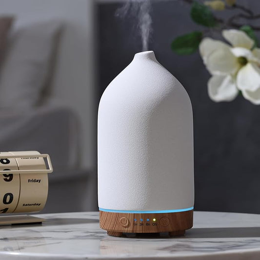 Gooamp 200ML Ceramic Essential Oil Diffuser - Ultrasonic Aromatherapy & Humidifier with 7-Color LED Lights, Auto Shut-Off,...