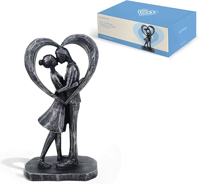 GZVDYG Couple Heart Resin Figurine, 8.1" H, Romantic Gifts for Him & Her, Faux Black Wrought Iron Finish, Engagement Anniv...