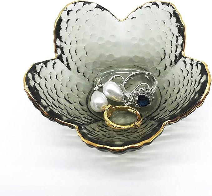 BESSKON Flower Ring Dish Jewelry Tray, Glass Jewelry Dish Tray, Aesthetic Room Decor Small Trinket Dish, Nightstand Jewler...