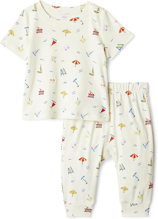 Amazon Essentials x Sofia Grainge Unisex Toddlers and Babies' Cotton Knit Short Sleeve Shirt & Pants Set