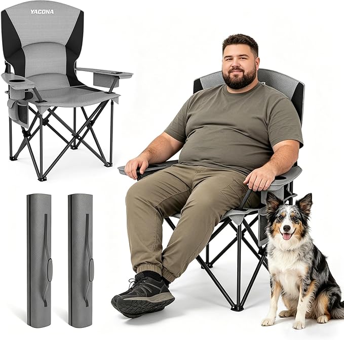 Oversized Camping Chairs 2 Pack - 450lbs Support Folding Camping Chair for Adults w/Padded Back & Arm Sport Chairs, Cup Ho...