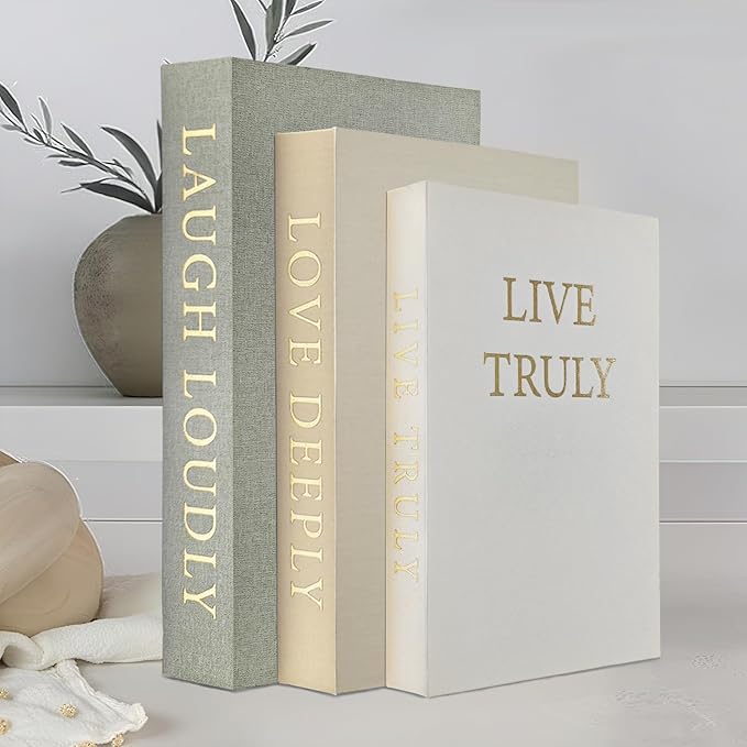 YKANYN Aesthetic Decorative Books, Set of 3 Linen Fake Book Boxes, Faux Book Decor for Coffee Table, Bookshelf, Entryway T...
