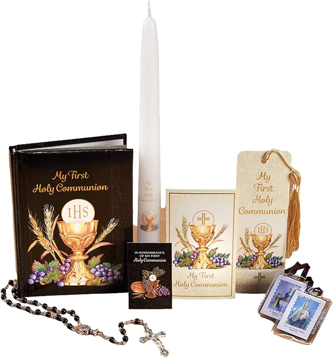 My First Holy Communion Gift Set Bread of Life Deluxe Boxed Gift Set for Boys, Scapular, Rosary, Lapel Pin, Bookmark, Cand...