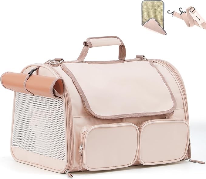 FUKUMARU Cat Carrier, 4 Mesh Windows Small Dog Carrier, 4 Storage Pockets Cat Travel Bag, Under 15 lb Airline Approved Pet...