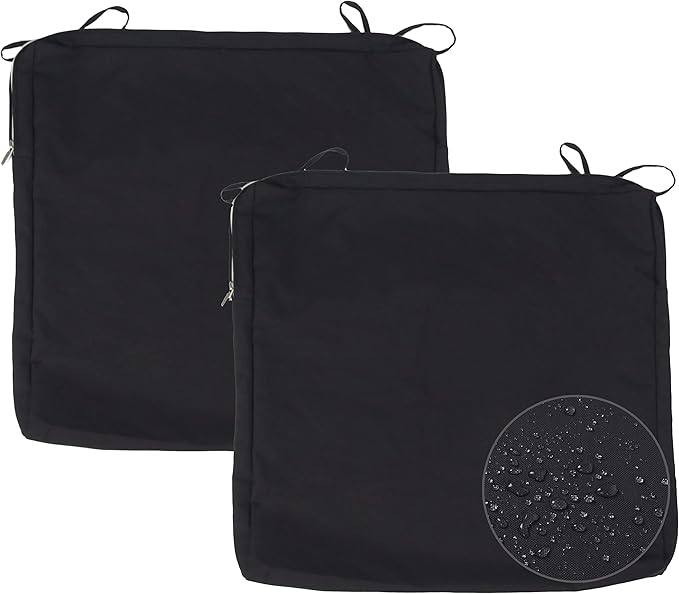 Leeymoo Outdoor Seat Cushion Covers, Water Repellent Patio Seat Cushion Covers-Only Covers (20"x20"x2" 2 Pack Black)