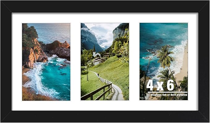 DUENPY 8x14 Collage Picture Frame, 4x6 Collage Picture Frame Displays Three 4x6 inch Photos, or 8x14 (Without Mat) for Ava...