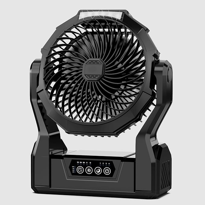 XZK Camping Fan, 20000mAh Rechargeable Battery Powered Fan, Portable Cordless Desk Fan with 4 Speeds 3 Timer, 2 LED Light,...