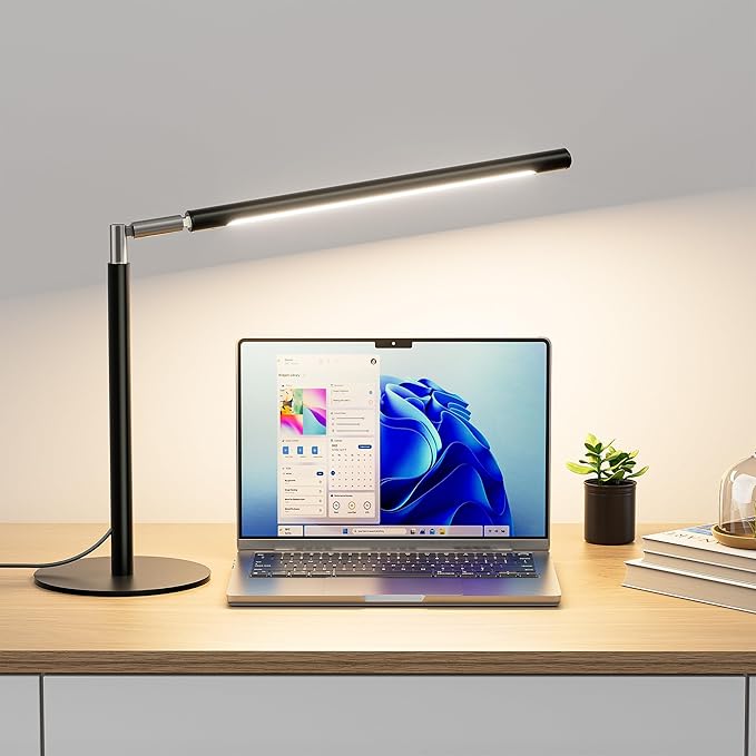 SIBRILLE Metal LED Desk Lamp, 16" Dimmable Desk Light with Base, 15W 1200LM, Adapter Included, Color & Brightness Adjustab...