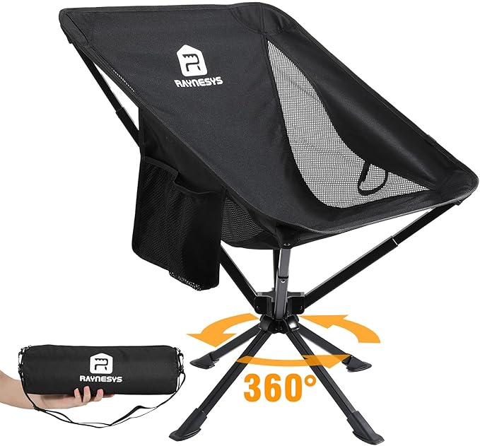 Raynesys 1 Pack Portable Camping Chair, Flexible 360° Rotation, Easy Carry, 8 Seconds Quick Setup Folding Camping Chair, ...