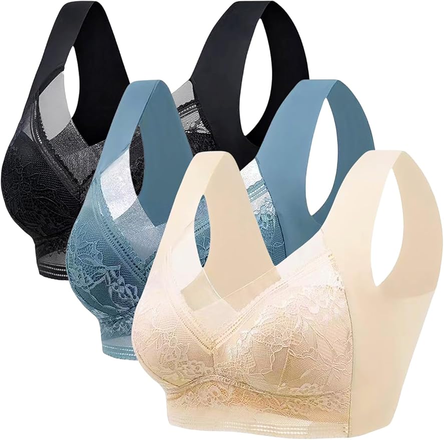 3pcs Set Wireless Bras for Women Floral Lace Full Coverage Bralettes Soft Breathable Support Wirefree Women's Everyday Bras
