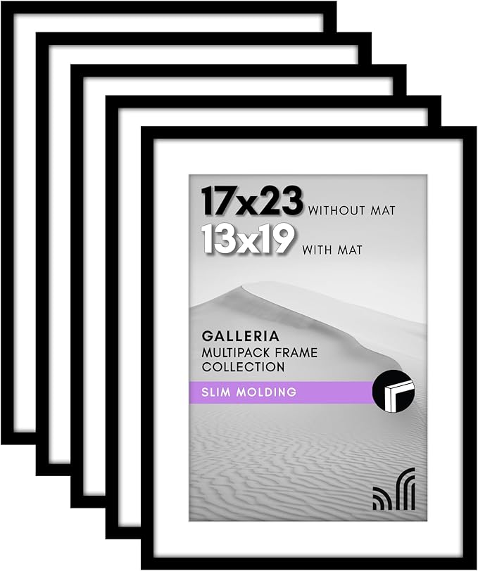 Americanflat 17x23 Picture Frame with Polished Plexiglass - Set of 5 - Use as 13x19 Frame with Mat or Display 17x23 Photo ...