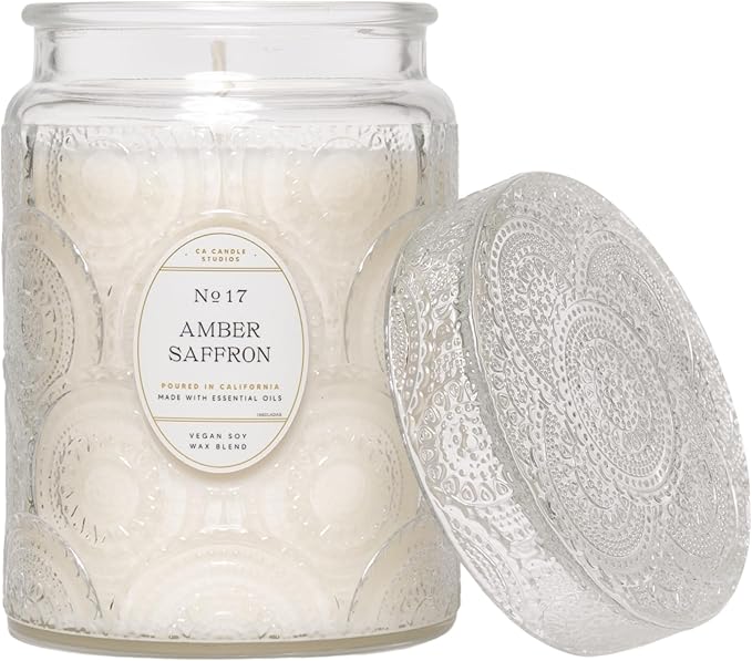 LEOBEN CO – Amber Saffron Scented Candle – 18oz, Heirloom Collection Design – 80 hr Burn Time – Poured in California Using...