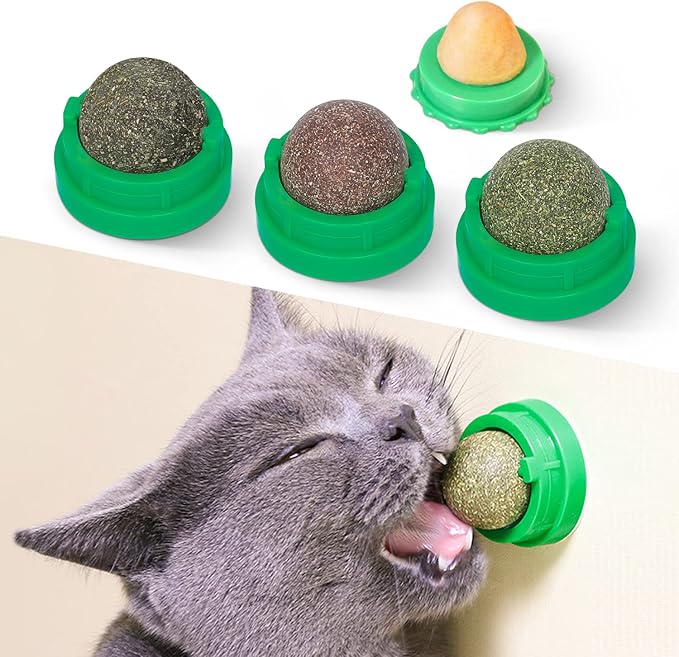 Potaroma Catnip Toys Balls 4 Pcs, Extra Cat Energy Ball, Edible Kitten Silvervine Toys for Cats Lick, Healthy Kitty Teeth ...