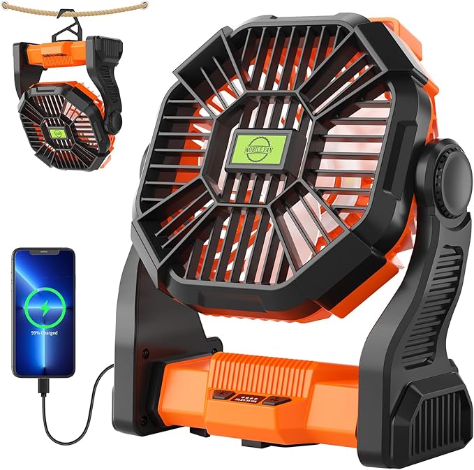 TDLOL Portable Fan Rechargeable Battery Powered Fan,270°Pivot Cordless Battery Operated Camping Fans with LED Light & Hoo...