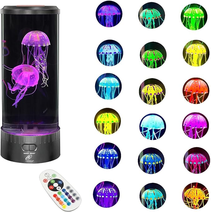 Lightahead Large Round LED Jellyfish Lamp – 18 LEDs with Vibrant Color-Changing Effects – The Ultimate Sensory Fake Aquari...