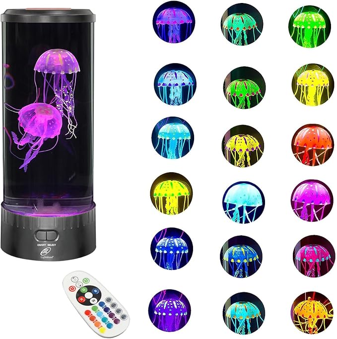 Lightahead Large Round LED Jellyfish Lamp – 18 LEDs with Vibrant Color-Changing Effects – The Ultimate Sensory Fake Aquari...