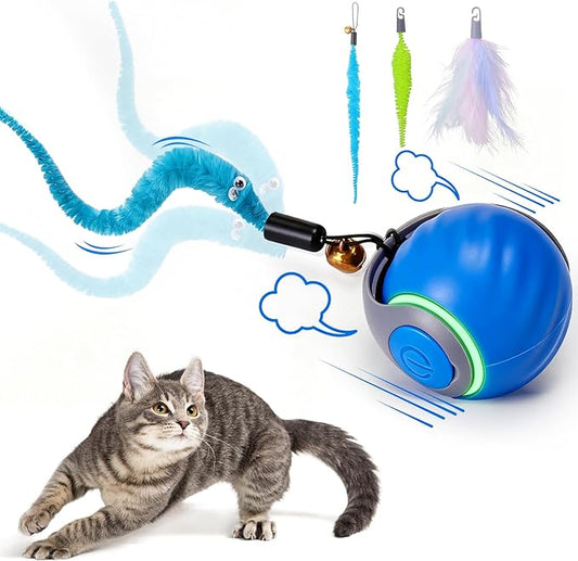 BABORUI Interactive Cat Toy Ball - Automatic Interactive Cat Toys for Indoor Cats with 3 Tails, 2 Speeds Rechargeable Cat ...
