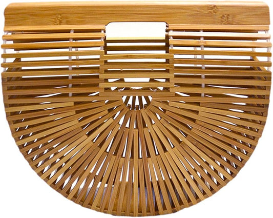 Miuco Womens Bamboo Handbag Handmade Large Tote Bag Straw Beach Bags Beach Purse Size