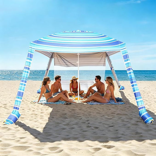 Aomifunny 8'x8' Beach Cabana, UPF 50+ Large Beach Canopy with Side Wall, Easy Setup Pop Up Sun Shelter, Adjustable Height...