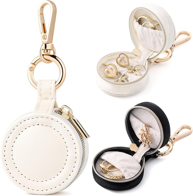 Oranllow 2 Pcs Portable Jewelry Ring Holder Box with Keychain, Small Jewelry Storage Box Case Travel Ring Earring Stud Nec...
