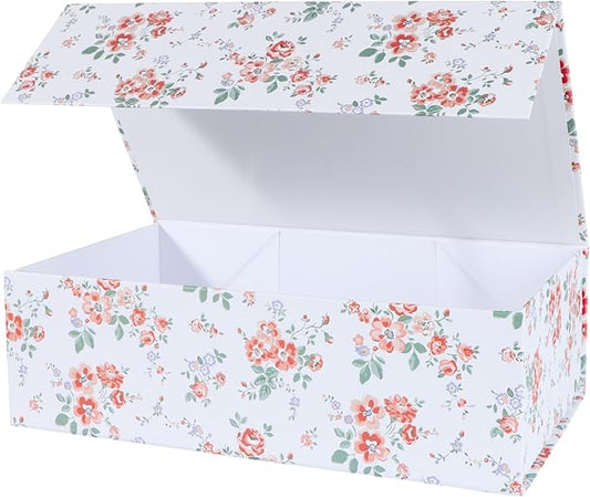 LFBOX Floral Gift Box with Magnetic Lids 13.8x8.3x4.4 in, Large Bridesmaid Proposal Boxes, Rectangle Wedding Decorative St...