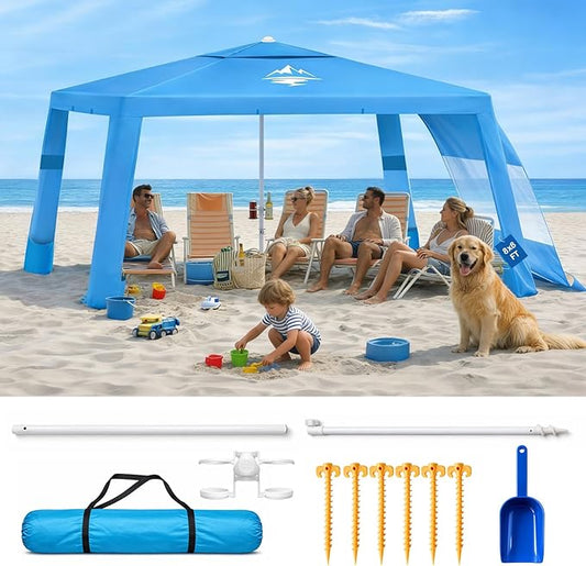 Purebox Beach Tent Shade Canopy - 8 * 8FT UPF50+ Beach Umbrella Sun Shelter 3Min Setup for 8 Person Cabana Tent with Sand ...