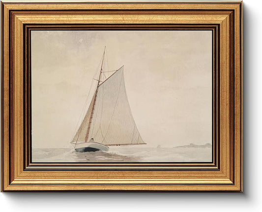 HUARCEY Gold Framed Vintage Wall Art for Living Room, Seaview Painting Prints Shelf Decor for Kitchen, Aesthetic Bedroom W...