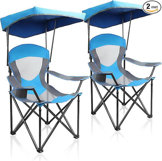 ALPHA CAMP Heavy Duty Canopy Camping Chair, 350 lbs Capacity Oversized Folding Chair with Adjustable Sunshade, Portable Su...