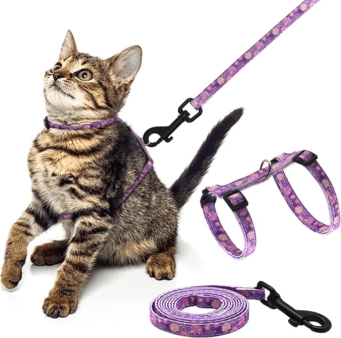 Giecooh Cotton Cat Harness and Leash Set, Escape-Proof Adjustable Soft Harness for Kitten, Small & Large Cats, Ideal for T...
