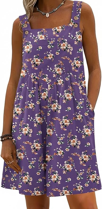 Ekouaer Womens Overalls Summer Rompers Sleeveless Short Jumpsuits Casual Beach Vacation Outfits with Pockets