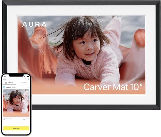 Aura Carver 10" HD WiFi Digital Picture Frame – Free Unlimited Cloud Storage – Send Photos from Phone – No Subscription – ...