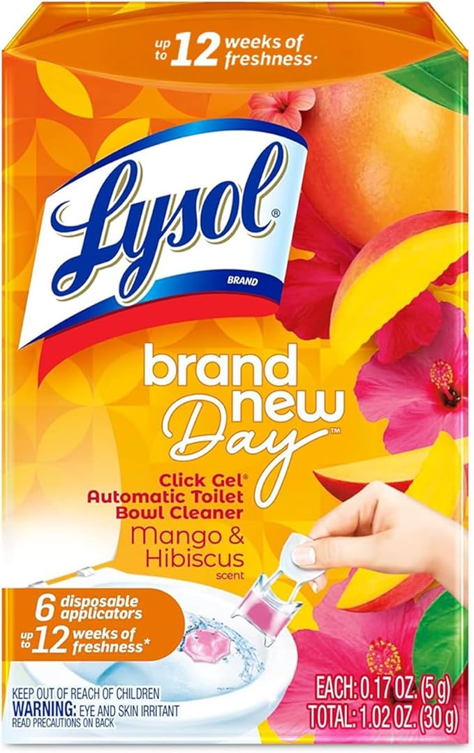 Lysol Click Gel Automatic Toilet Bowl Cleaner, Toilet Gel Stamp, Toilet Freshener, Bathroom Essentials, Refreshing Mango &...
