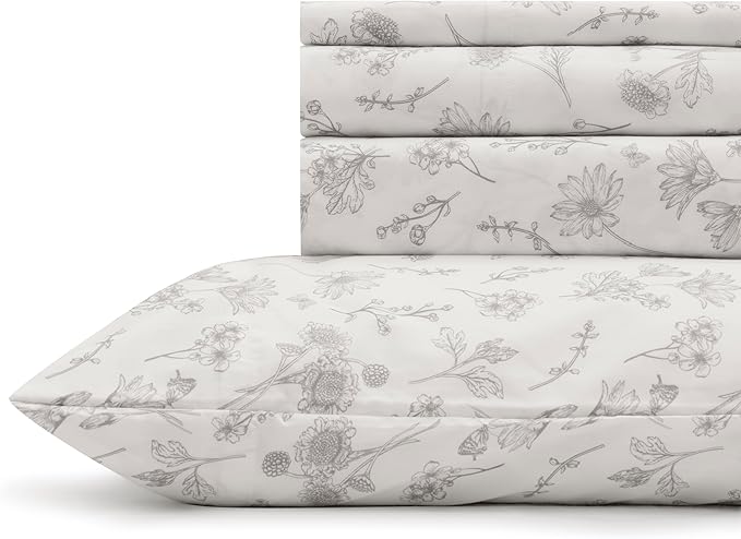 Linen Home 100% Cotton Printed Percale Sheets California King Size, Deep Pocket, 4 Pieces Set - 1 Flat, 1 Deep Pocket Fitt...