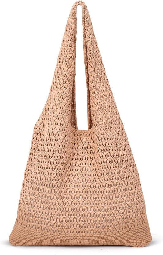 Crochet Beach Tote Bag Summer Vacation Hobo Tote Knit Bags for Women Mesh Woven Travel Crochet Purse Aesthetic Bag