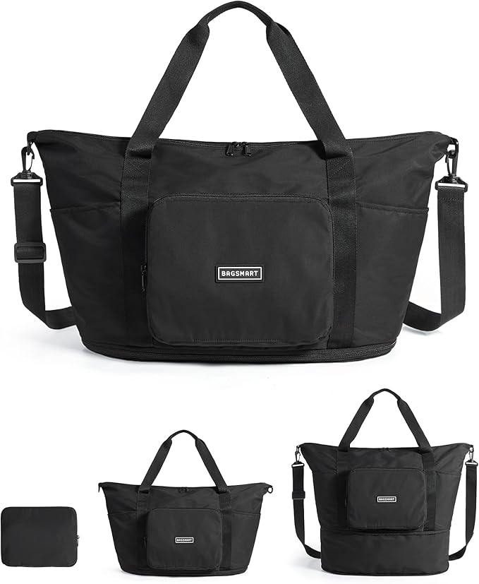 BAGSMART Foldable Travel Bag, 37L Expendable Personal Item Bag, Lightweight Travel Essentials for Women, Water Resistant E...