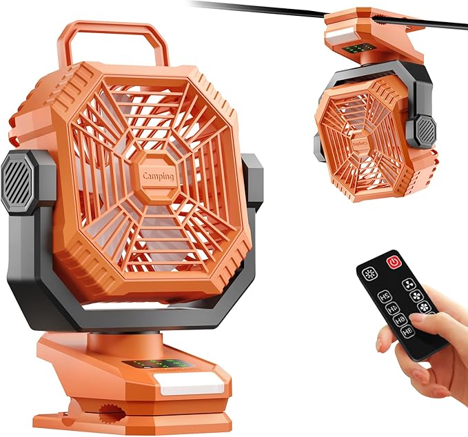 xeamun Portable Camping Fan with LED Lantern, 360°Rotation and Clip on for Desk, 8000mAh USB Rechargeable Battery Powered,...